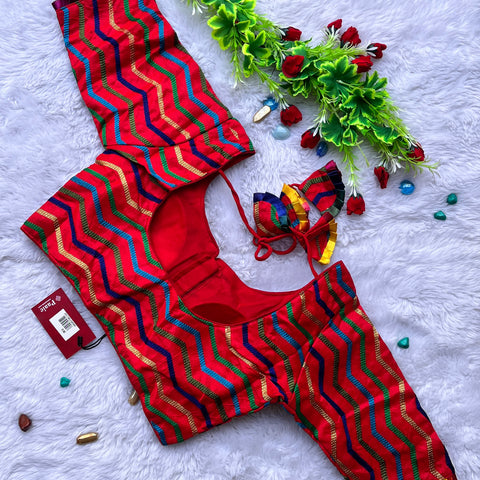 Trendy Zigzag Red Color Silk Blouse For Wedding & Party Wear (Design 1152)