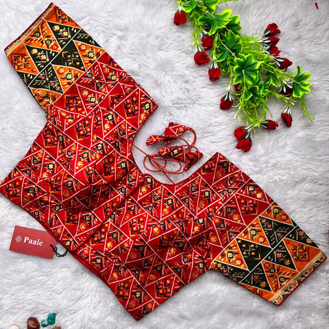 Red & Multi Color Heavy Rich Patola Print Designer Pattern Readymade Blouse in Silk (Design 1174)