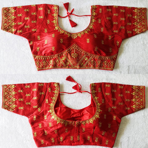 Demanding Red Designer Silk Embroidered Blouse For Wedding & Party Wear (Design 347) - PAAIE