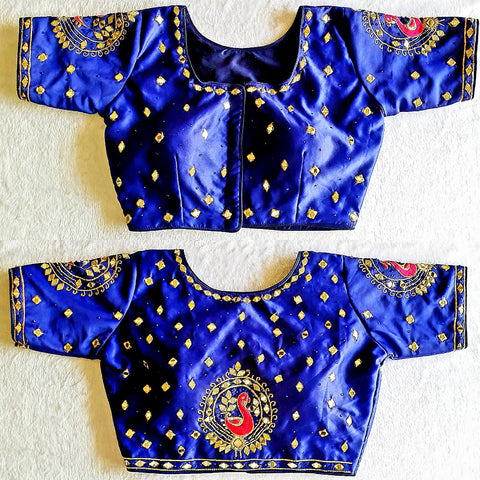 Marvellous Blue Designer Silk Embroidered Blouse For Wedding & Party Wear (Design 348) - PAAIE