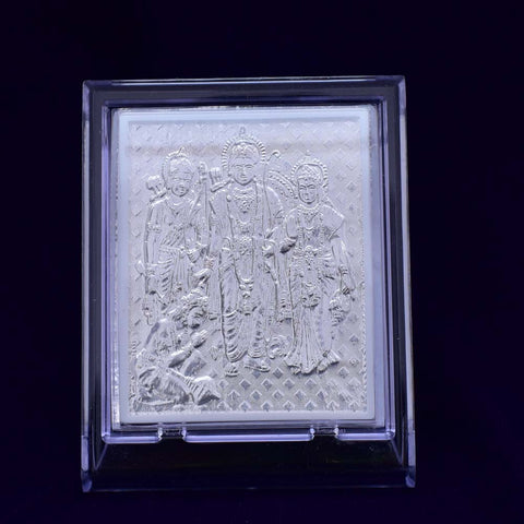 Rama Parivar Pure Silver Frame for Housewarming, Gift and Pooja 2 x 2.5 (Inches) - PAAIE
