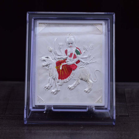 Durga Mata Pure Silver Frame for Housewarming, Gift and Pooja 4.2 x 3.5 (Inches) - PAAIE