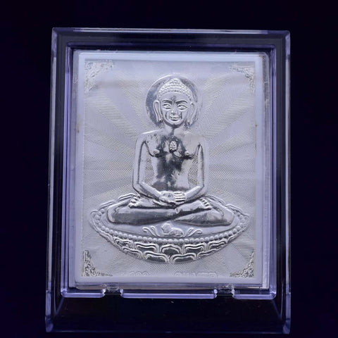 Budha Pure Silver Frame for Housewarming, Gift and Pooja 4.2 x 3.5 (Inches) - PAAIE