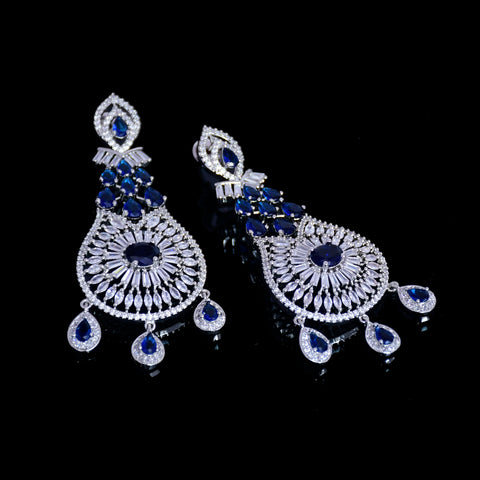 Blue Stone Silver American Diamond Contemporary Earrings (E72) - PAAIE