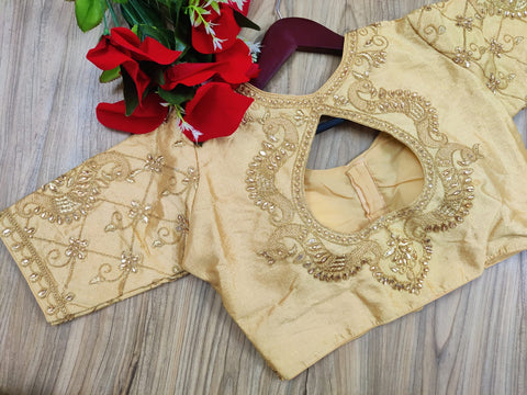 Golden Color Designer Silk Embroidered Blouse For Party Wear (Design 547)
