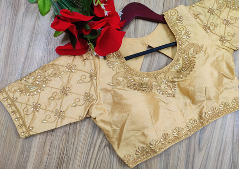 Golden Color Designer Silk Embroidered Blouse For Party Wear (Design 547)