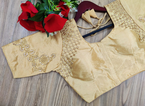 Readymade Golden Silk Embroidered Blouse For Party Wear (Design 549)