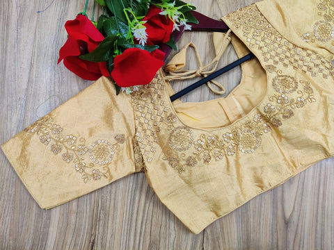Readymade Golden Silk Embroidered Blouse For Party Wear (Design 549)