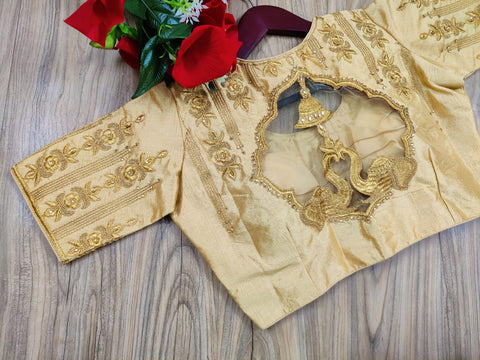 Readymade Golden Silk Embroidered Blouse For Party Wear (Design 553)