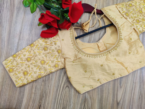 Readymade Golden Silk Embroidered Blouse For Party Wear (Design 554)