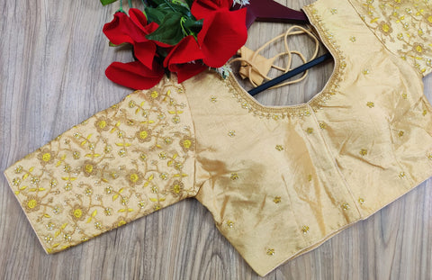 Readymade Golden Silk Embroidered Blouse For Party Wear (Design 554)