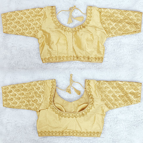 Readymade Golden Silk Embroidered Blouse For Party Wear (Design 557)