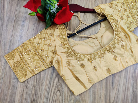 Readymade Golden Silk Embroidered Blouse For Party Wear (Design 559)