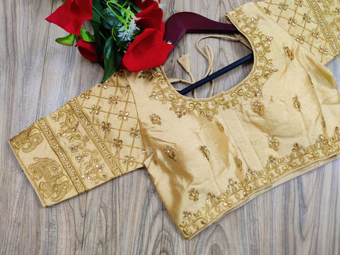 Readymade Golden Silk Embroidered Blouse For Party Wear (Design 559)