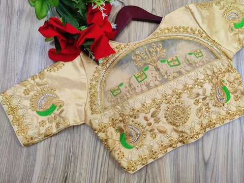 Readymade Golden Silk Embroidered Blouse For Party Wear (Design 560)