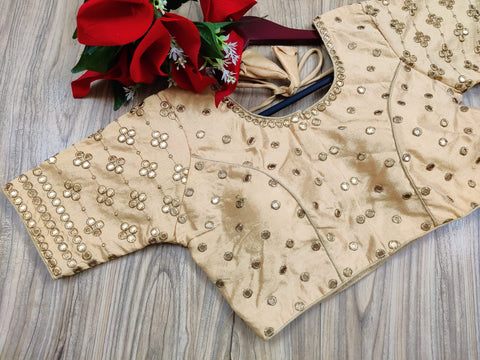 Readymade Golden Silk Mirror Work Blouse For Party Wear (Design 567)