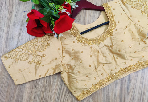 Readymade Golden Silk Embroidered Blouse For Party Wear (Design 569)