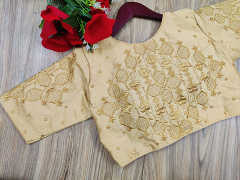 Readymade Golden Silk Embroidered Blouse For Party Wear (Design 569)