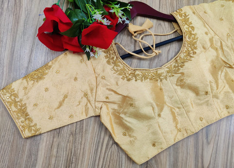 Readymade Golden Silk Embroidered Blouse For Party Wear (Design 572)
