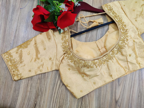 Readymade Golden Silk Embroidered Blouse For Party Wear (Design 572)