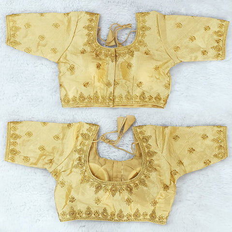 Readymade Golden Silk Embroidered Blouse For Party Wear (Design 575)