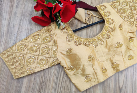 Readymade Golden Silk Embroidered Blouse For Party Wear (Design 581)