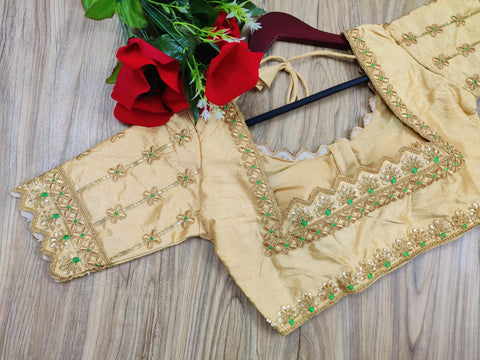 Readymade Golden Silk Embroidered Blouse For Party Wear (Design 586)