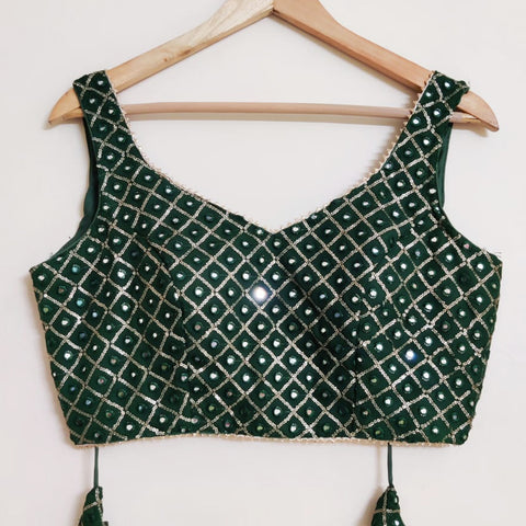 Green Colored Designer Georgette Sequins Blouse For Party Wear (Design 592)