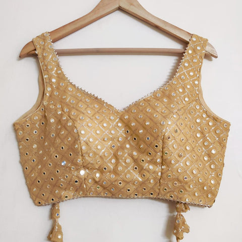 Golden Colored Designer Georgette Sequins Blouse For Party Wear (Design 593)