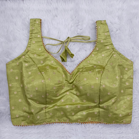 Pista Color Dotted Print Designer Readymade Blouse in Silk (Design 604)