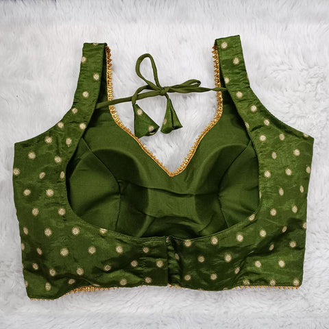 Green Color Dotted Print Designer Readymade Blouse in Silk (Design 609)