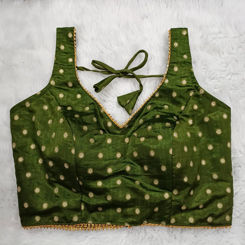 Green Color Dotted Print Designer Readymade Blouse in Silk (Design 609)