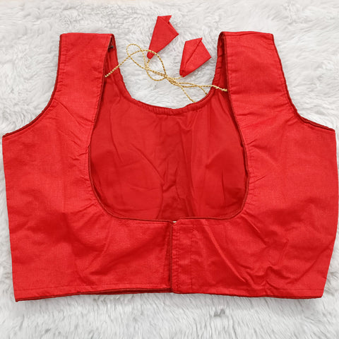 Vibrant Red Embroidery Designer Readymade Blouse in Silk (Design 631)
