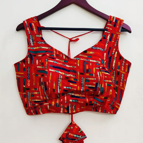 Red Color Abstract Print Designer Readymade Blouse in Cotton (Design 639)