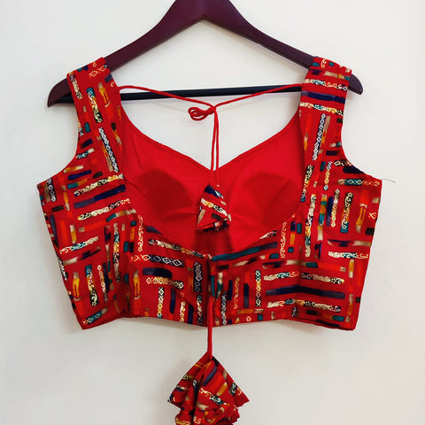 Red Color Abstract Print Designer Readymade Blouse in Cotton (Design 639)