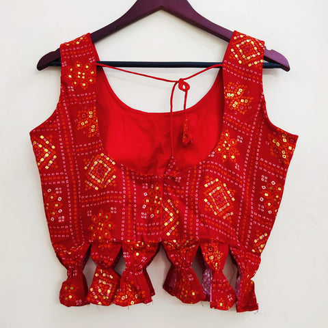 Red Color Bandhani Print Designer Readymade Blouse in Cotton (Design 641)