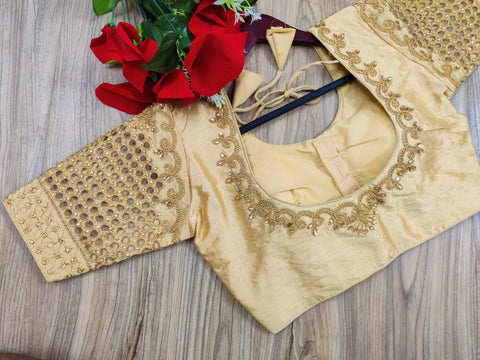 Readymade Golden Silk Embroidered Blouse For Party Wear (Design 667)