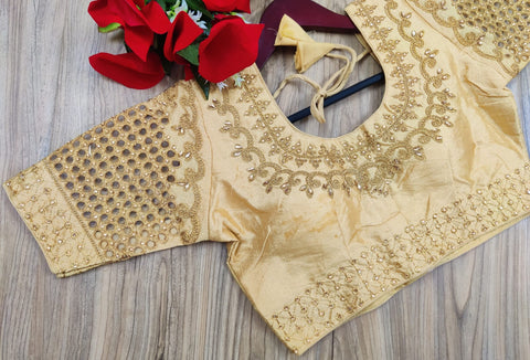 Readymade Golden Silk Embroidered Blouse For Party Wear (Design 667)