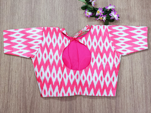 Pink Color Heavy Rich Digital Ikkat Print Designer Pattern Readymade Blouse in Silk (Design 683)