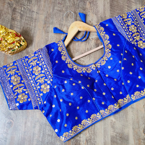 Blue Color Embroidery & Sequence Designer Blouse in Heavy Fentam Silk (Design 697)