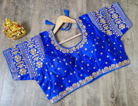 Blue Color Embroidery & Sequence Designer Blouse in Heavy Fentam Silk (Design 697)