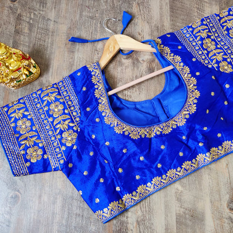 Blue Color Embroidery & Sequence Designer Blouse in Heavy Fentam Silk (Design 697)