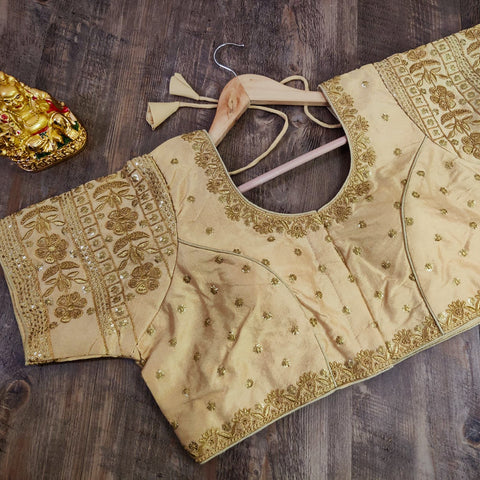 Gold Color Embroidery & Sequence Designer Blouse in Heavy Fentam Silk (Design 698)