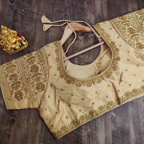 Gold Color Embroidery & Sequence Designer Blouse in Heavy Fentam Silk (Design 698)