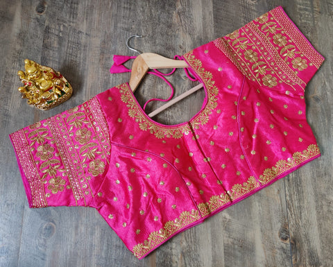 Pink Color Embroidery & Sequence Designer Blouse in Heavy Fentam Silk (Design 699)