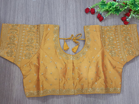 Yellow Color Embroidery & Sequence Designer Blouse in Heavy Fentam Silk (Design 701)