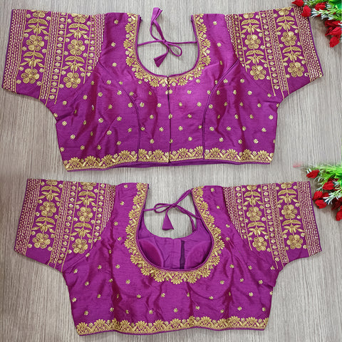Purple Color Embroidery & Sequence Designer Blouse in Heavy Fentam Silk (Design 703)