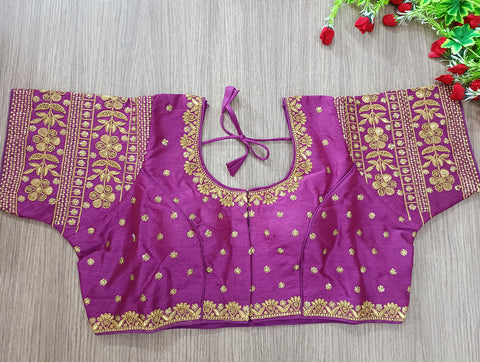 Purple Color Embroidery & Sequence Designer Blouse in Heavy Fentam Silk (Design 703)