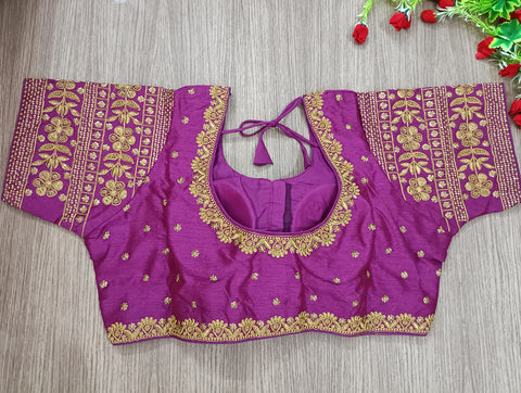 Purple Color Embroidery & Sequence Designer Blouse in Heavy Fentam Silk (Design 703)