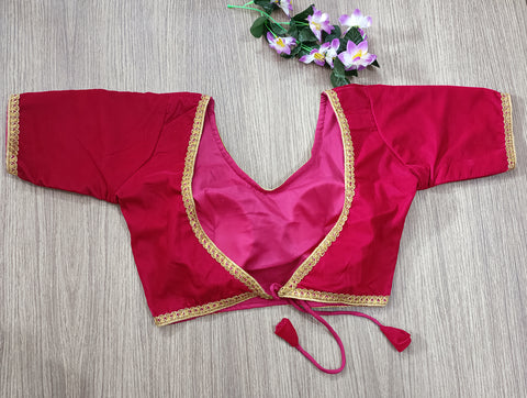 Readymade Magenta Velvet Blouse with SabhyaSanchi Neck Design For Party Wear (Design 708)